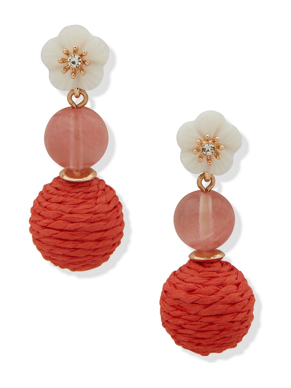 lonna & lilly Coral Drop Floral Earrings with Cream Flower Studs